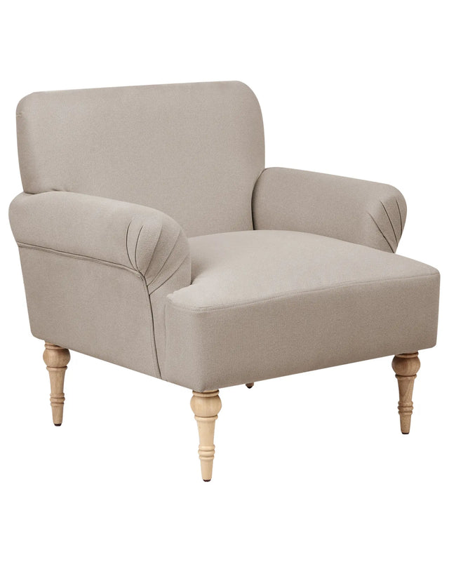 Armchair Taupe Polyester Fabric Water Repellent Rubberwood Legs Retro Minimalistic Living Room Furniture Beliani