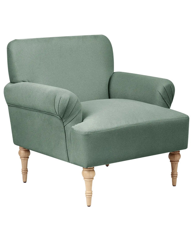 Armchair Green Polyester Fabric Water Repellent Rubberwood Legs Retro Minimalistic Living Room Furniture Beliani