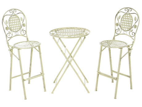 Garden Bar Set Light Green Iron Foldable Distressed Metal 2 Chairs Table Outdoor UV Rust Resistance French Retro Style Beliani