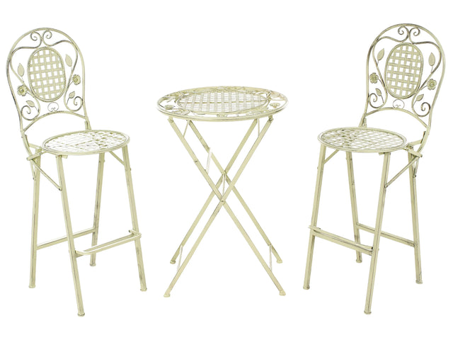 Garden Bar Set Light Green Iron Foldable Distressed Metal 2 Chairs Table Outdoor UV Rust Resistance French Retro Style Beliani
