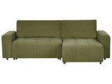 3 Corner Seater Sofa Bed Left Handed Green Fabric Upholstery with Storage Thickly Padded Modern Style Living Room Furniture Beliani