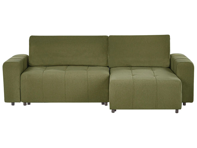 3 Corner Seater Sofa Bed Left Handed Green Fabric Upholstery with Storage Thickly Padded Modern Style Living Room Furniture Beliani