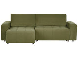3 Corner Seater Sofa Bed Right Handed Green Fabric Upholstery with Storage Thickly Padded Modern Style Living Room Furniture Beliani