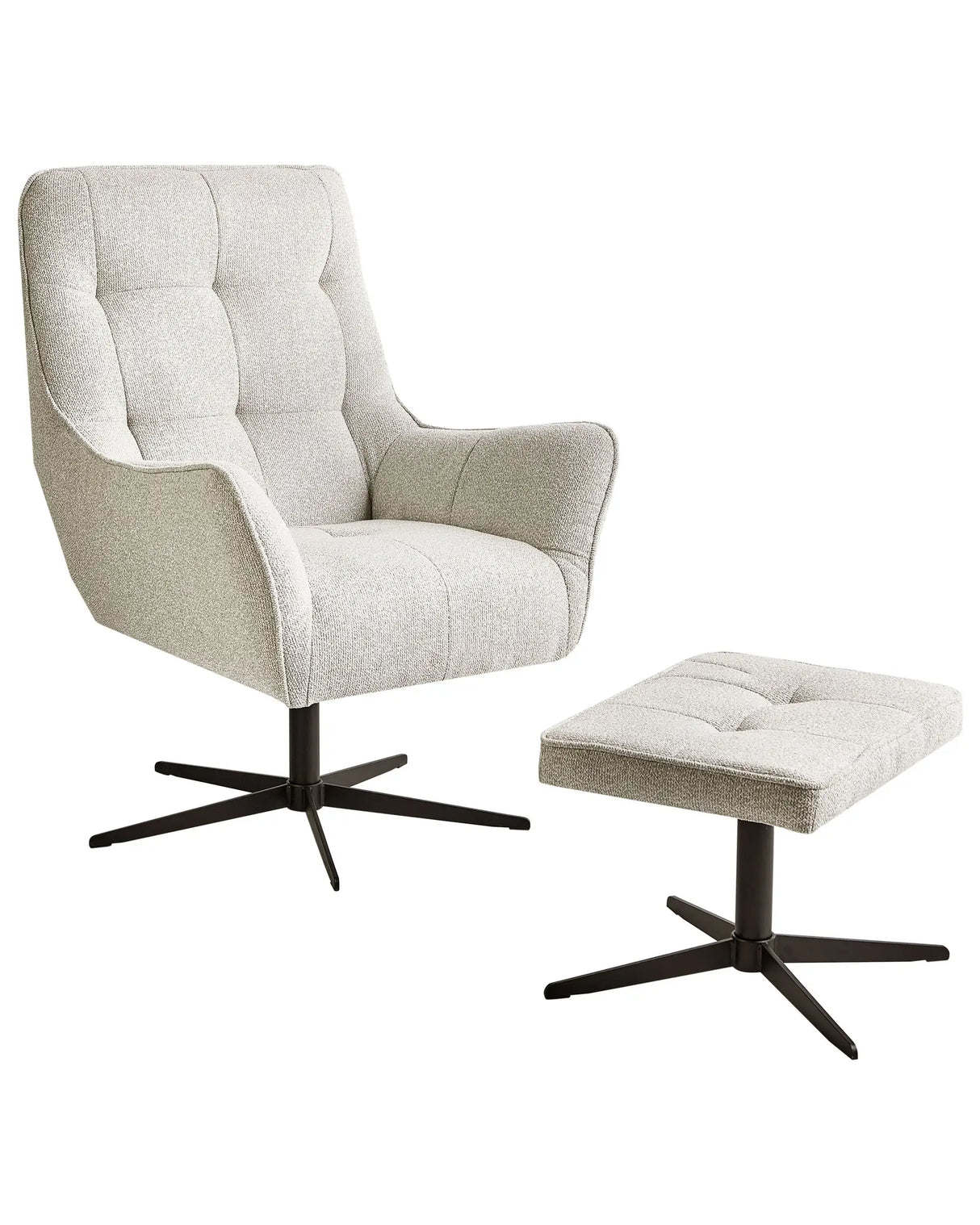 Swivel Armchair and Footstool Set Light Beige Upholstery Metal Legs Modern Retro Traditional Living Room Accent Piece Beliani