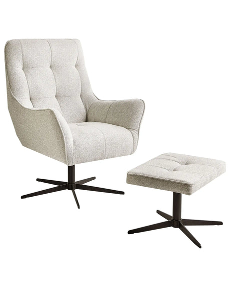 Swivel Armchair and Footstool Set Light Beige Upholstery Metal Legs Modern Retro Traditional Living Room Accent Piece Beliani