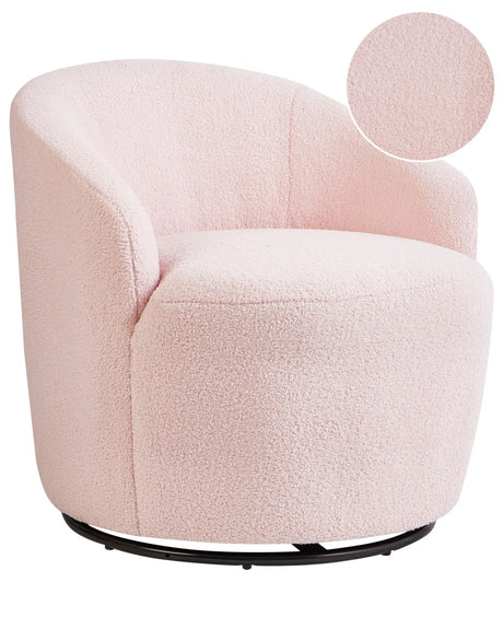 Armchair Pastel Pink Boucle Fabric Soft Nubby Black Base Swivel 360 Retro Glam Art Decor Style Beliani