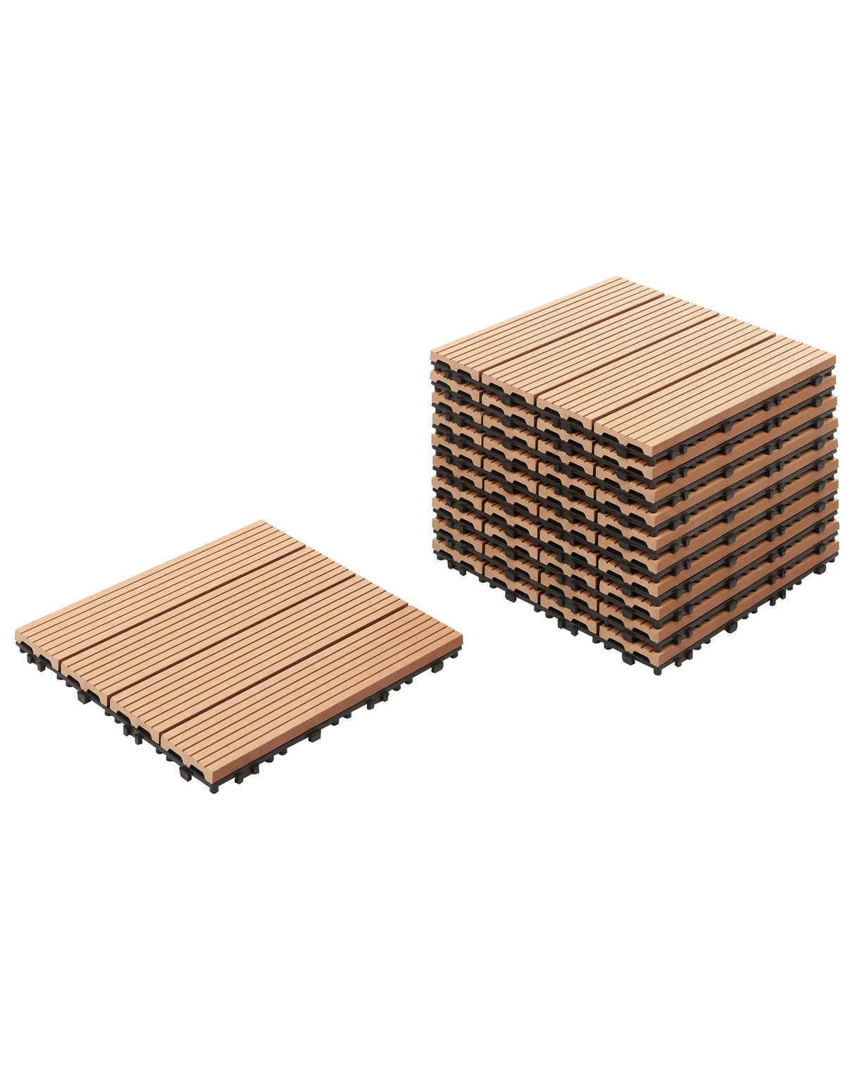 Outdoor Flooring Light Brown WPC Composite Deck Tiles Interlocking All Weather Beliani