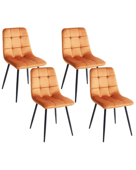 Set of 4 Dining Chairs Velvet Orange Dining Room Iron Legs Modern Style Beliani