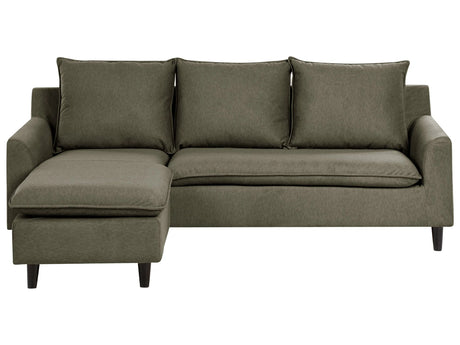 Corner Sofa Dark Green Fabric Upholstery Dark Wood Legs Right Hand Chaise Lounge Pillow Back Beliani