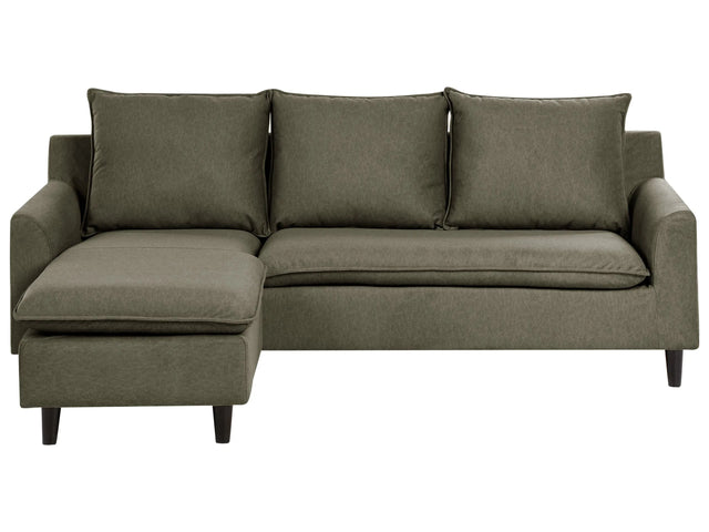 Corner Sofa Dark Green Fabric Upholstery Dark Wood Legs Right Hand Chaise Lounge Pillow Back Beliani