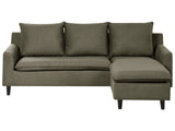 Corner Sofa Dark Green Fabric Upholstery Dark Wood Legs Left Hand Chaise Lounge Pillow Back Beliani
