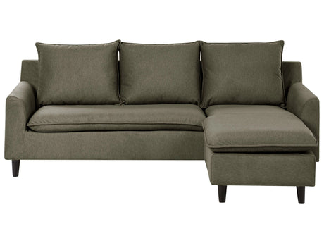 Corner Sofa Dark Green Fabric Upholstery Dark Wood Legs Left Hand Chaise Lounge Pillow Back Beliani