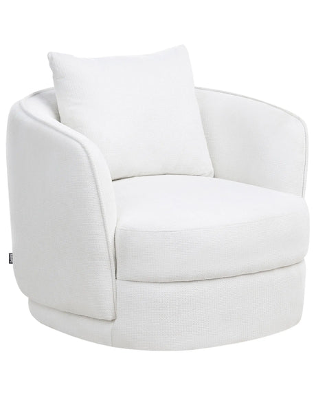 Armchair Off-White Polyester Swivel Cushion Removable Cover Round Back Retro Glam Style Living Room Beliani