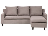 Corner Sofa Taupe Fabric Upholstery Dark Wood Legs Left Hand Chaise Lounge Pillow Back Beliani