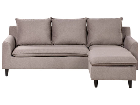 Corner Sofa Taupe Fabric Upholstery Dark Wood Legs Left Hand Chaise Lounge Pillow Back Beliani