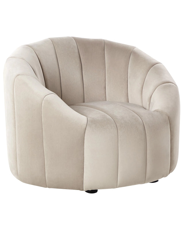 Velvet Armchair Beige Soft Fabric Contemporary Retro Design Tufted Seat Low Back Beliani