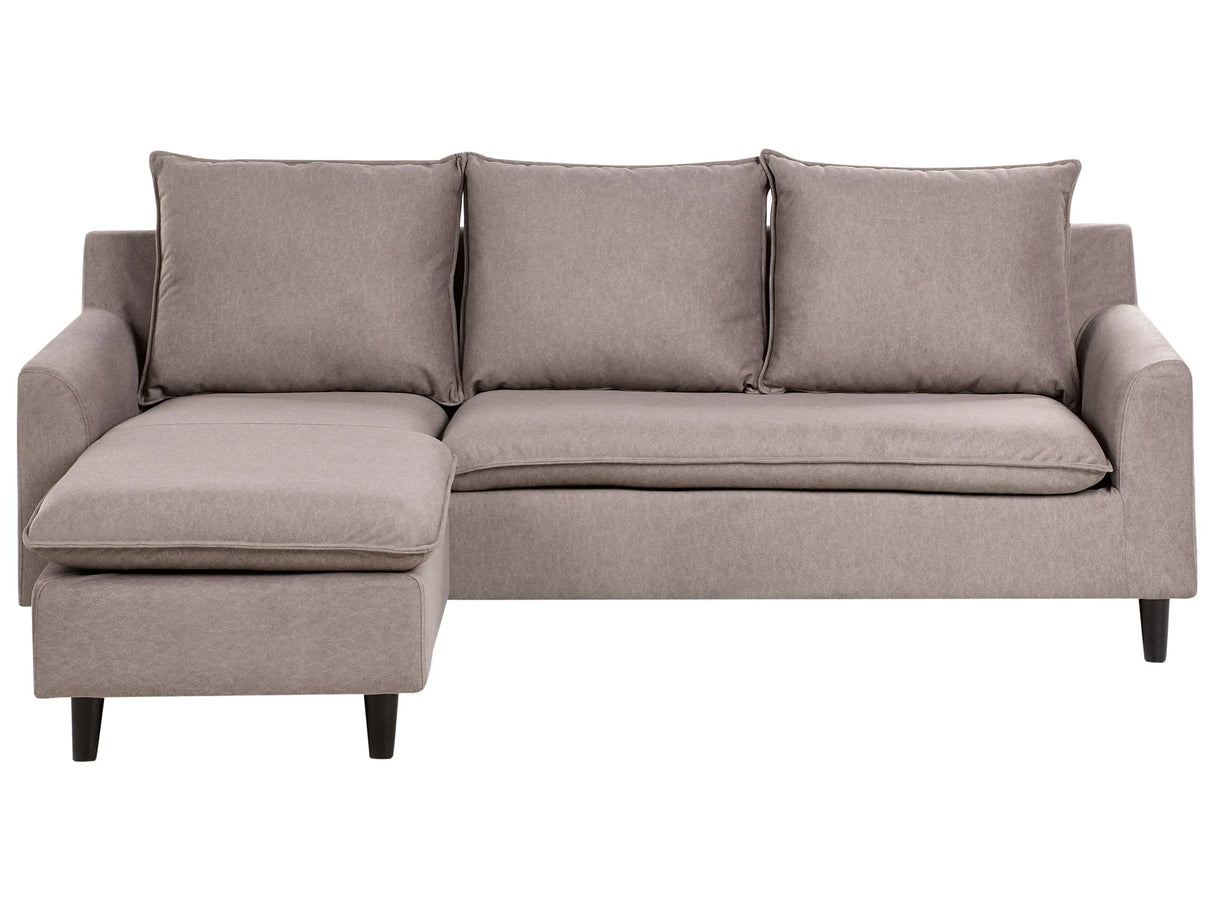 Corner Sofa Taupe Fabric Upholstery Dark Wood Legs Right Hand Chaise Lounge Pillow Back Beliani