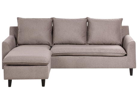 Corner Sofa Taupe Fabric Upholstery Dark Wood Legs Right Hand Chaise Lounge Pillow Back Beliani