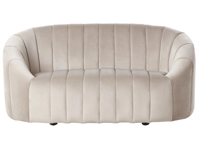 2 Seater Sofa Loveseat Beige Velvet Contemporary Retro Design Tufted Seat Low Back Beliani