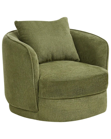 Armchair Green Polyester Swivel Cushion Removable Cover Round Back Retro Glam Style Living Room Beliani