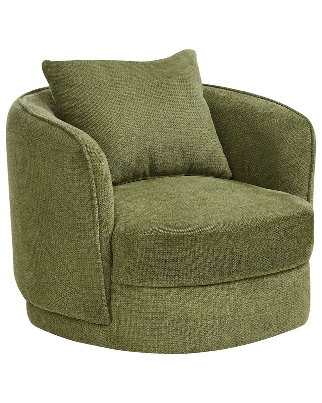 Armchair Green Polyester Swivel Cushion Removable Cover Round Back Retro Glam Style Living Room Beliani