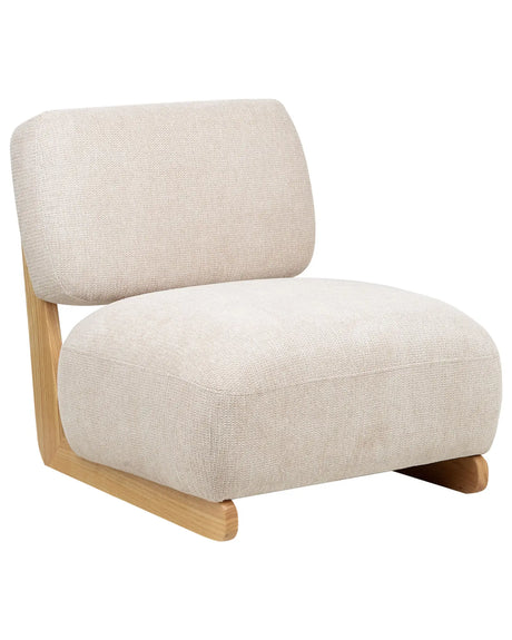 Armchair Light Beige Fabric Solid Wood Legs Armless Retro Traditional Living Room Beliani