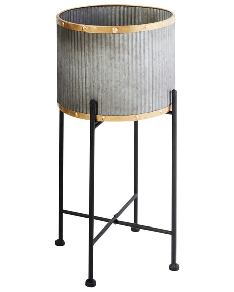 Plant Stand Grey Iron 26 x 26 x 52 cm Indoor Outdoor Metal Flower Pot Industrial Standing Planter Beliani