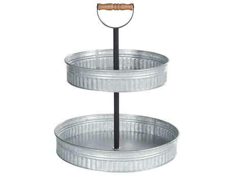 2-Tiered Cake Stand Silver Iron 38 x 38 x 50 cm Decorative Stylish Carved Serving Tray Pastry Holder Beliani