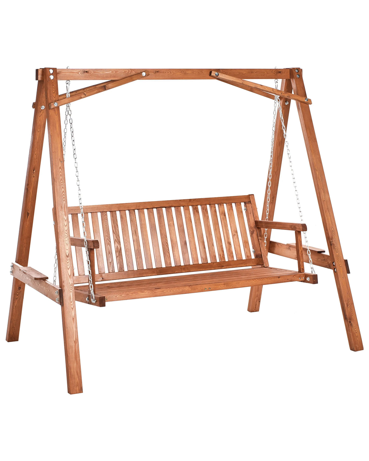 Outdoor Garden Swing Brown Larch Wood Patio Rustic Style Freestanding Beliani