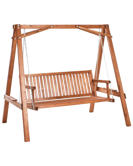 Outdoor Garden Swing Brown Larch Wood Patio Rustic Style Freestanding Beliani