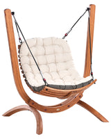 Garden Swing Brown and Light Beige Larch Wood Polyester Fabric Upholstered Rustic Style Garden Furniture Beliani