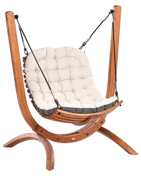 Garden Swing Brown and Light Beige Larch Wood Polyester Fabric Upholstered Rustic Style Garden Furniture Beliani