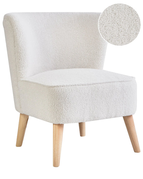 Armchair Off-White Boucle Fabric Upholstery Rubber Wood Legs Living Room Armless Beliani