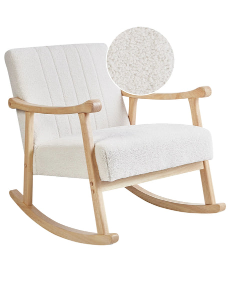 Rocking Armchair Off-White Boucle Upholstery Rubberwood Legs with Armrests Living Room Nursery Beliani
