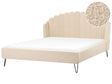 Bed Frame Beige Boucle Upholstery EU Super King Size 6ft Metal Legs Retro Design Chanell Shell Headboard Beliani