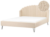 Bed Frame Beige Boucle Upholstery EU Super King Size 6ft Metal Legs Retro Design Chanell Shell Headboard Beliani