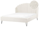 Bed Frame Off White Boucle Upholstery EU Double Size 4ft6 Metal Legs Retro Design Chanell Shell Headboard Beliani