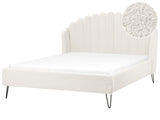 Bed Frame Off-White Boucle Upholstery EU King Size 5ft3 Metal Legs Retro Design Chanell Shell Headboard Beliani