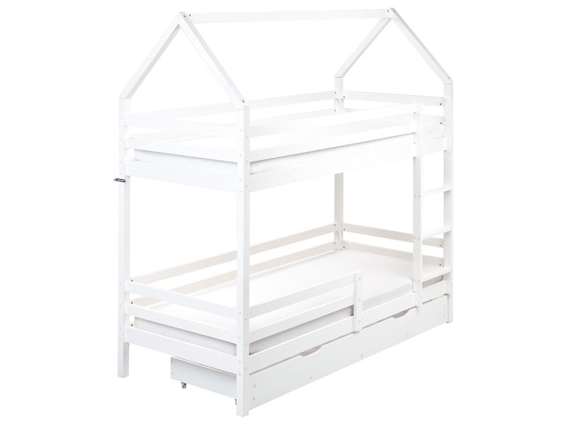 Double Bunk Bed with Storage White Pine Wood EU Single Size 3ft High Sleeper Children Kids Bedroom Beliani