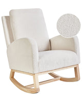 Rocking Chair Off-White Boucle Upholstery Rubberwood Light Legs with Armrests Living Room Nursery Beliani