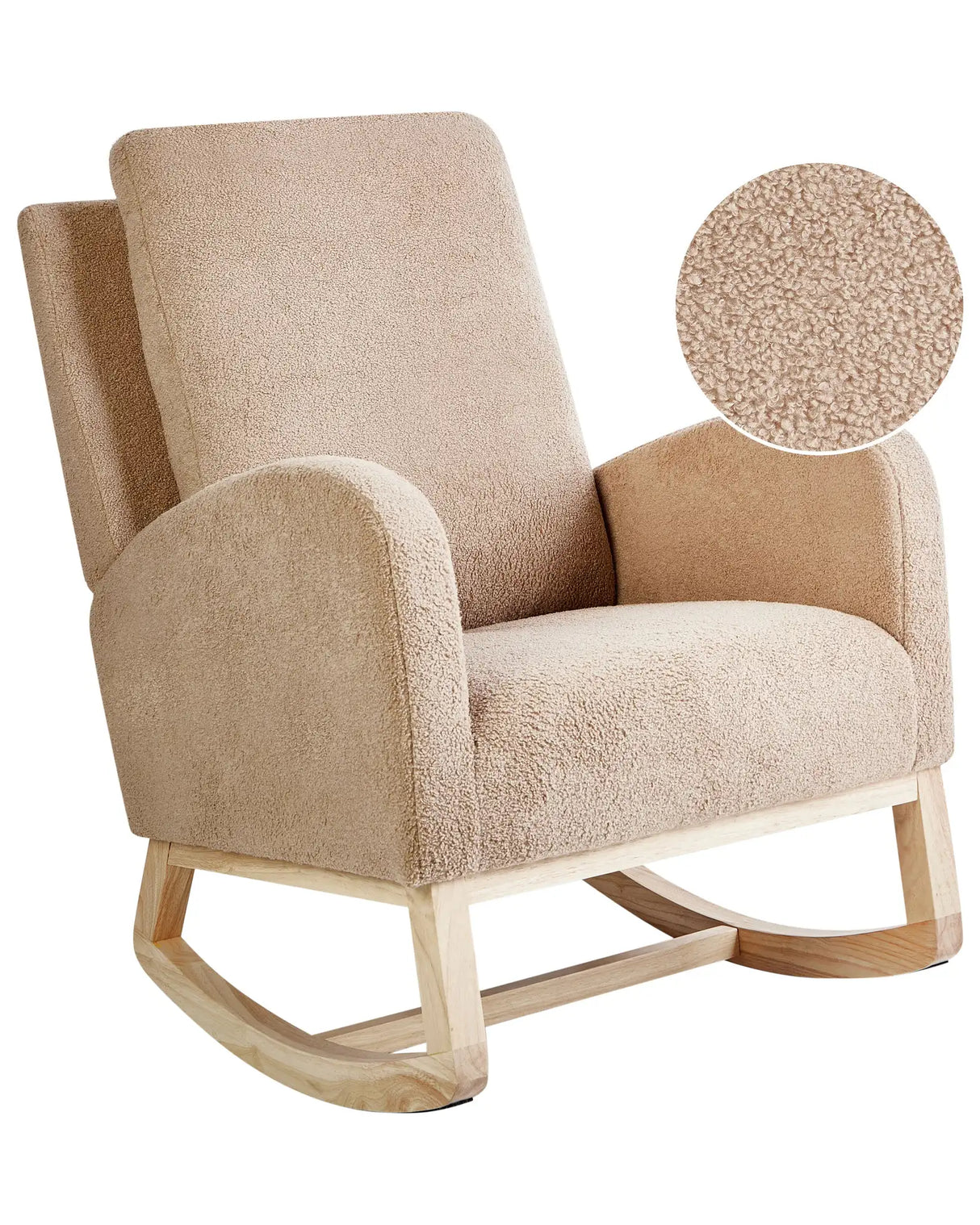 Rocking Chair Beige Boucle Upholstery Rubberwood Light Legs with Armrests Living Room Nursery Beliani
