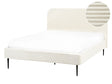 Bed Frame Off-White Corduroy Jumbo Cord EU Double Size Bed 4.6ft Upholstered Frame Wide Ridges Beliani