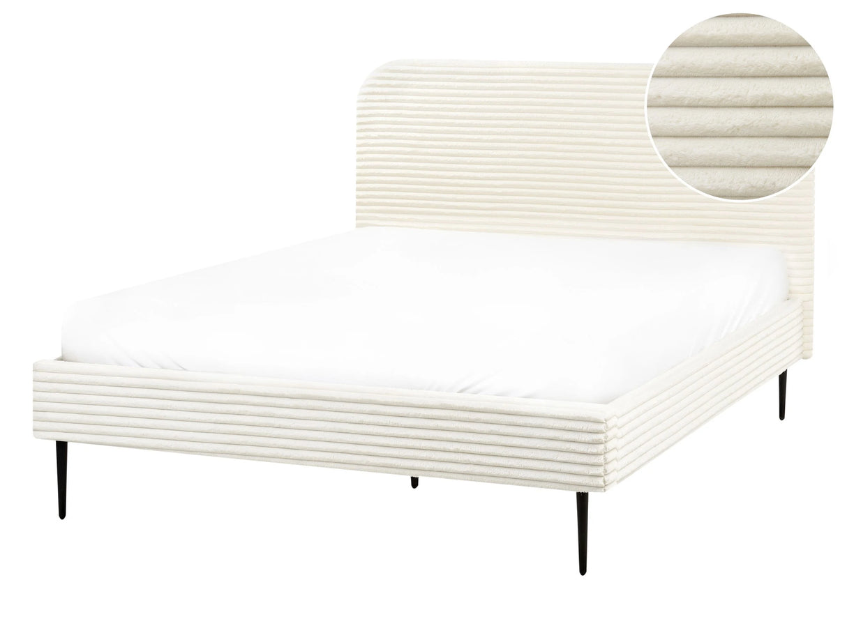 Bed Frame Off-White Corduroy Jumbo Cord EU Double Size Bed 4.6ft Upholstered Frame Wide Ridges Beliani