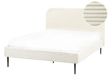 Bed Frame Off-White Corduroy Jumbo Cord EU Double Size Bed 4.6ft Upholstered Frame Wide Ridges Beliani