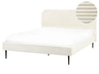Bed Frame Off-White Corduroy Jumbo Cord EU King Size Bed 5ft3 Upholstered Frame Wide Ridges Beliani
