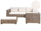 Garden Sofa Set Grey Natural Rattan 5 Seater with Ottoman Coffee Table Handmade Weave with Cushions Beliani