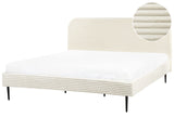 Bed Frame Off-White Corduroy Jumbo Cord EU Super King Size Bed 6ft Upholstered Frame Wide Ridges Beliani