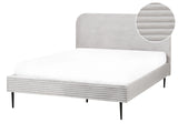 Bed Frame Light Grey Corduroy Jumbo Cord EU Double Size Bed 4.6ft Upholstered  Frame Wide Ridges Beliani
