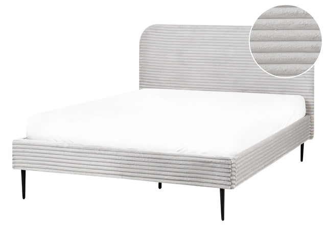 Bed Frame Light Grey Corduroy Jumbo Cord EU Double Size Bed 4.6ft Upholstered  Frame Wide Ridges Beliani