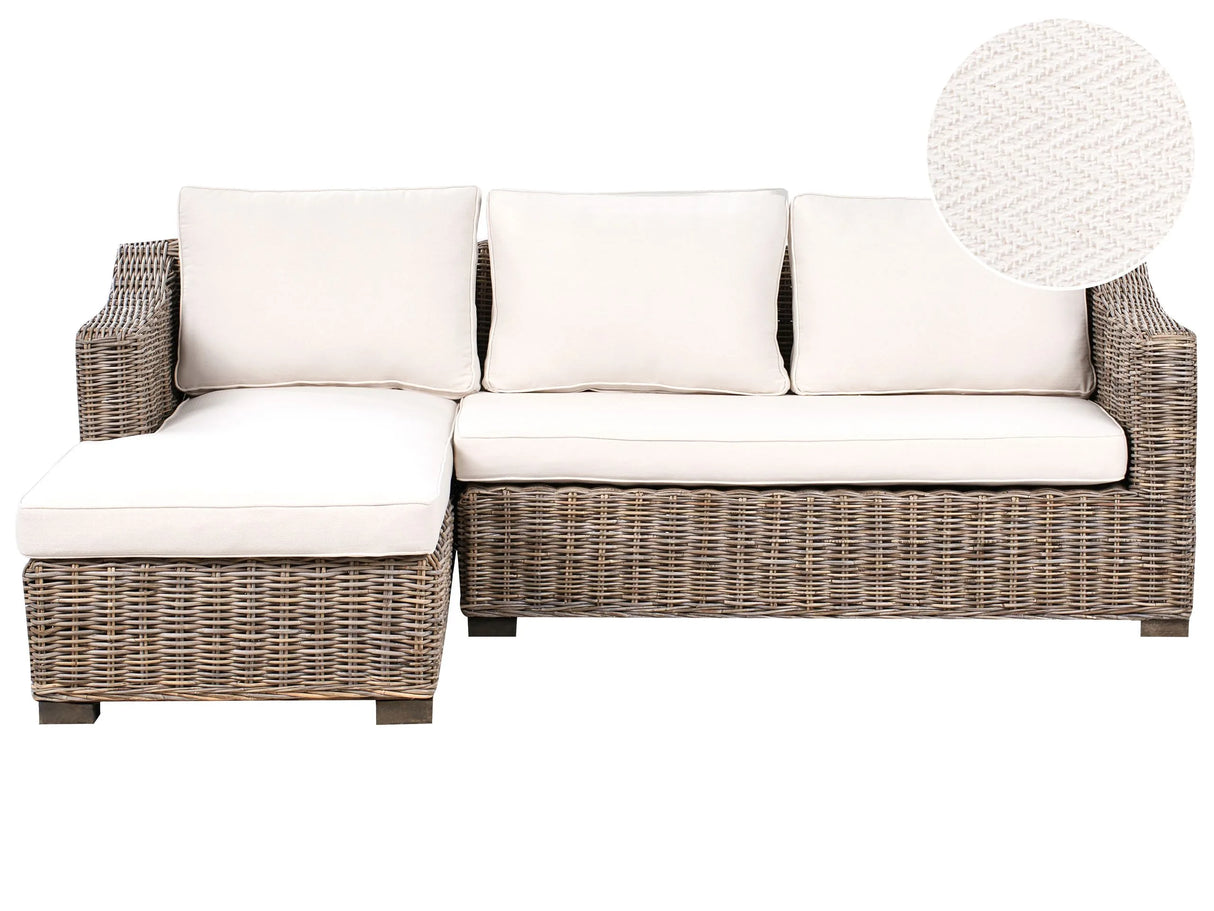 Garden Corner Sofa Natural Rattan 3 Seater Woven Wicker Couch Traditional Style Beliani